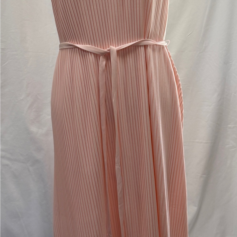 Women's Pleated Maxi Dress with Self-Tie Waist — Blush Pink